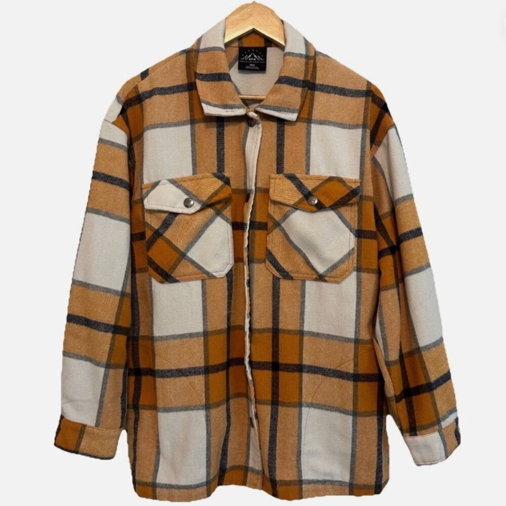 HFX Men's Medium Plaid Thick Pocket Snap Button-Down Shacket Flannel Shirt